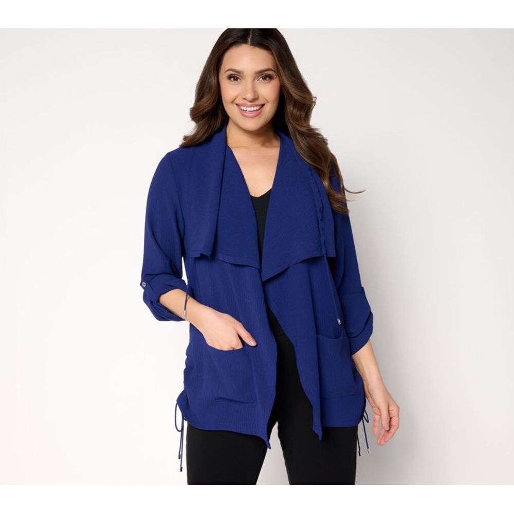 Wacoal Women's Top Sweater Sz S Crinkled Woven Drape Front Cardigan Blue A696215